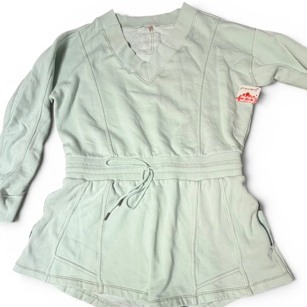 FP Movement Intercept Romper Womens XL Pistachio Fleece V-Neck Long Sleeve Green